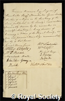 Kiernan, Francis: certificate of election to the Royal Society