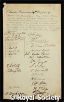Wheatstone, Sir Charles: certificate of election to the Royal Society