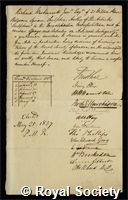 Westmacott, Richard: certificate of election to the Royal Society