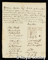Ayrton, William: certificate of election to the Royal Society