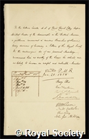 Cureton, William: certificate of election to the Royal Society