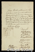 Barker, George: certificate of election to the Royal Society