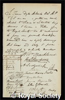 Acland, Sir Thomas Dyke: certificate of election to the Royal Society