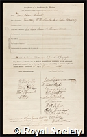 Melvill, Sir James Cosmo: certificate of election to the Royal Society
