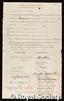 Jenkins, Sir Richard: certificate of election to the Royal Society