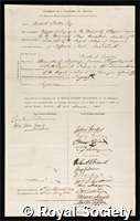Liston, Robert: certificate of election to the Royal Society