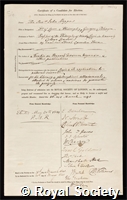 Hoppus, John: certificate of election to the Royal Society
