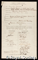 Ramsbotham, Francis Henry: certificate of candidature for election to the Royal Society