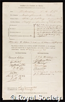 Morison, Sir William: certificate of election to the Royal Society