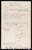 Quain, Richard: certificate of candidature for election to the Royal Society