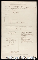 Towneley, Charles: certificate of election to the Royal Society