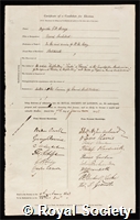 Creuze, Augustin Francis Bullock: certificate of election to the Royal Society