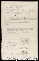 Solly, Edward: certificate of election to the Royal Society
