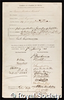 Rendel, James Meadows: certificate of election to the Royal Society