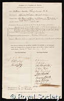Brooke, Sir William O'Shaughnessy: certificate of election to the Royal Society