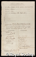Tulloch, James: certificate of election to the Royal Society