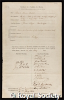 Ansted, David Thomas: certificate of election to the Royal Society