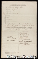 Bury, Edward: certificate of election to the Royal Society