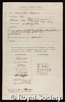 Hargreave, Charles James: certificate of election to the Royal Society