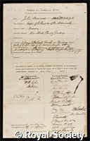 Barrow, John: certificate of election to the Royal Society