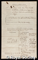 Falconer, Hugh: certificate of election to the Royal Society