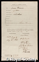Rennie, James: certificate of election to the Royal Society