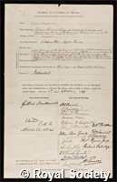 Newport, George: certificate of election to the Royal Society