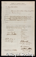 Christie, James Robert: certificate of election to the Royal Society