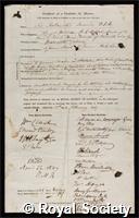 Dwarris, Sir Fortunatus William Lilley: certificate of election to the Royal Society