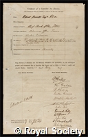 Porrett, Robert: certificate of election to the Royal Society