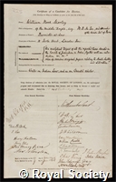 Morley, William Hook: certificate of candidature for election to the Royal Society