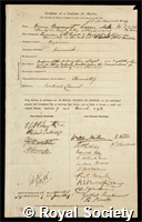 Leeson, Henry Beaumont: certificate of election to the Royal Society