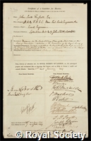 Russell, John Scott: certificate of election to the Royal Society
