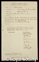 Yorke, Philip James: certificate of election to the Royal Society