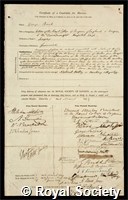 Busk, George: certificate of election to the Royal Society