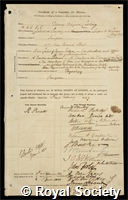 Curling, Thomas Blizard: certificate of election to the Royal Society