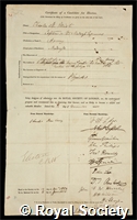 Elliot, Charles Morgan: certificate of election to the Royal Society