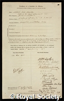 Barclay, Arthur Kett: certificate of election to the Royal Society