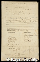 Mercer, John: certificate of election to the Royal Society
