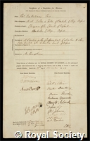 Price, Bartholomew: certificate of election to the Royal Society