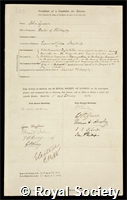 Tyndall, John: certificate of election to the Royal Society