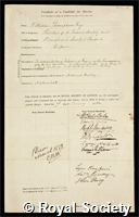 Thompson, William: certificate of election to the Royal Society
