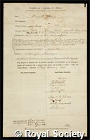 Davies, Hewitt: certificate of election to the Royal Society