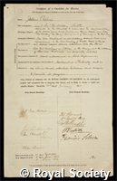 Roberts, Julius: certificate of election to the Royal Society