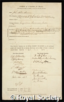 Broun, John Allan: certificate of election to the Royal Society