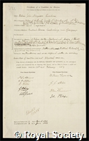Rankine, William John Macquorn: certificate of election to the Royal Society