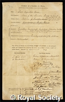 Reeve, Lovell Augustus: certificate of election to the Royal Society