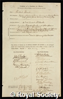 Hunt, Robert: certificate of election to the Royal Society