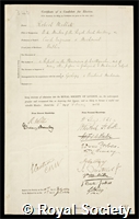Mallet, Robert: certificate of election to the Royal Society