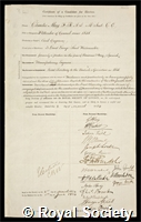 May, Charles: certificate of election to the Royal Society